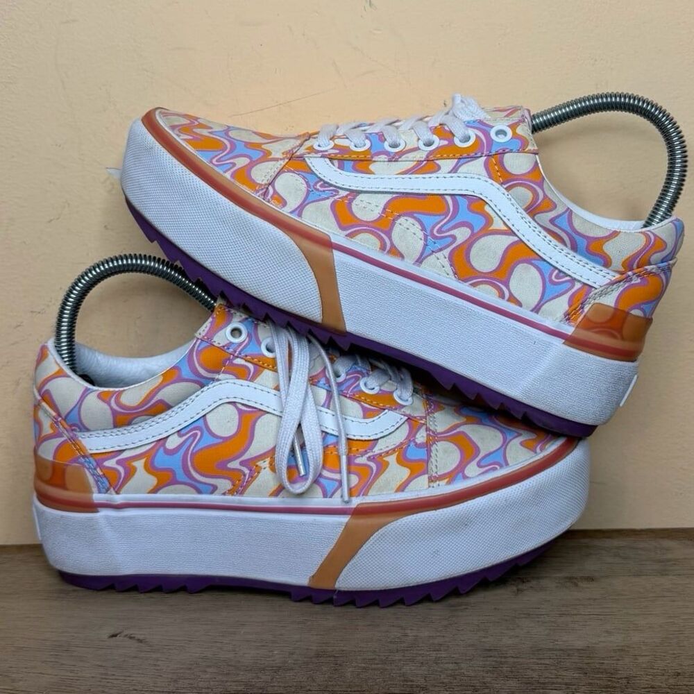 Vans Old Skool Stacked platform shoes UV Ink Peace Purple Womens size 7.5